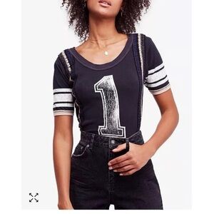 Free People We The Free First Place Cotton Crochet-Trim T-Shirt Graphic Tee